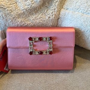 Roger vivier envelope satin flap flower clutch bag